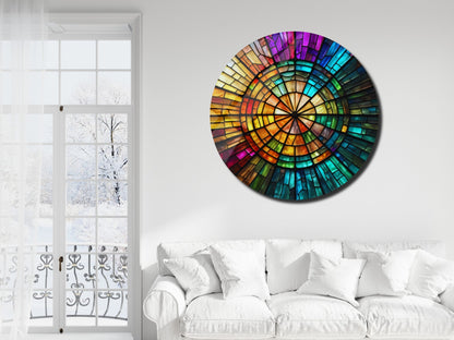 Spiral Vitray Desenli Renkli Cam Tablo – Yuvarlak Modern Duvar Dekoru