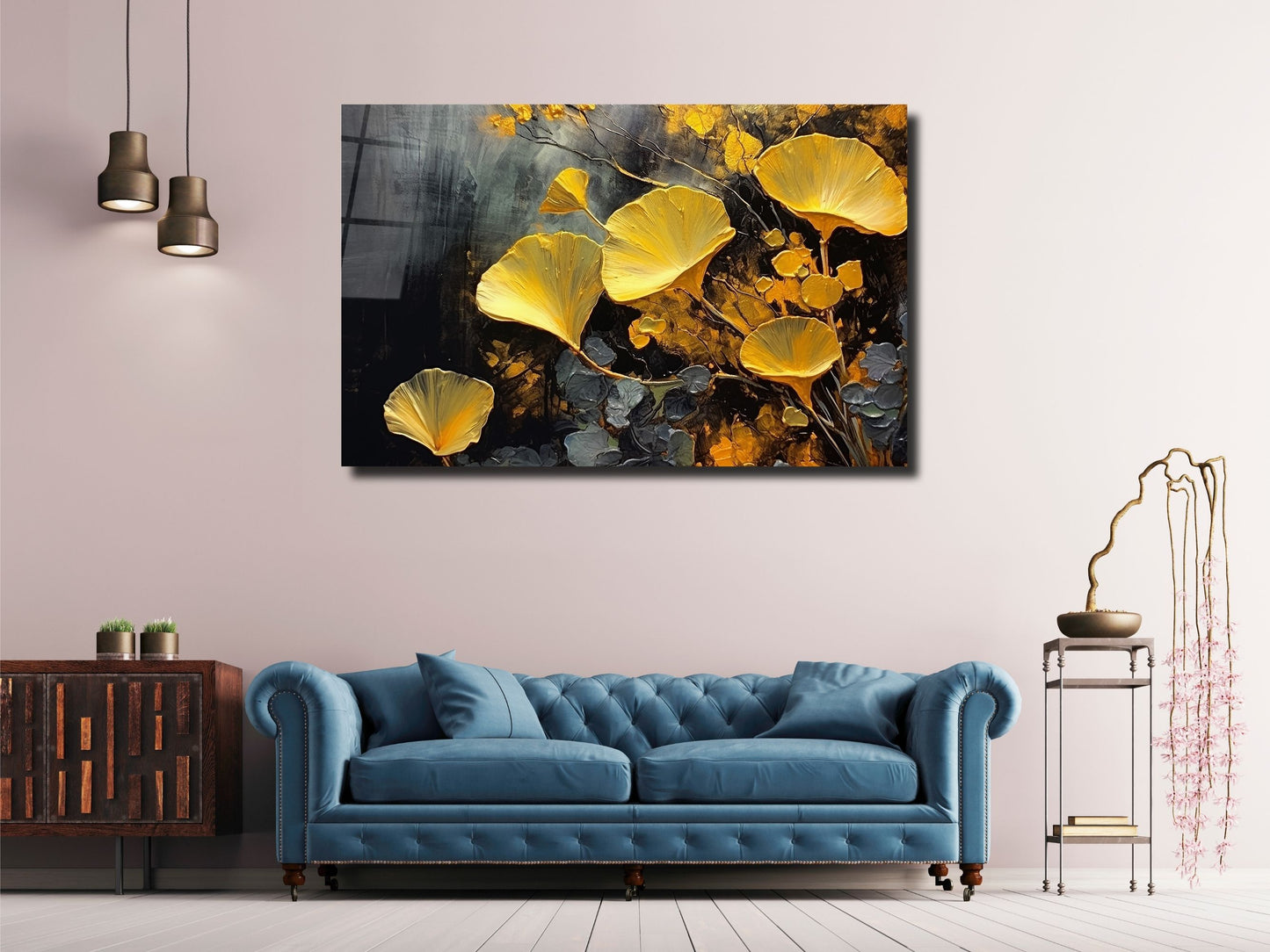 Gold Soyut Cam Tablo - Dekoratif Tablo