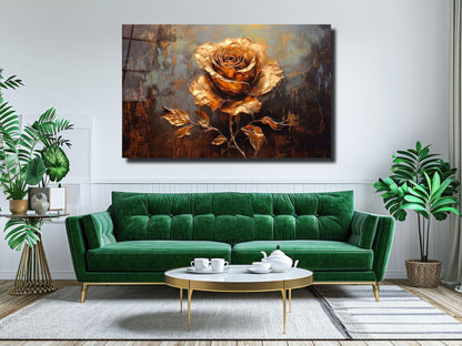 Gold Gül Cam Tablo - Dekoratif Tablo