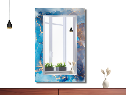 Dekoratif Mermer Desenli Ayna - Boy Aynası - Duvar Dekoru - Modern Tasarım Ayna - Banyo Aynası