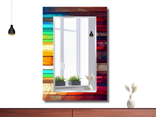Renkli Vitray Desenli Ayna - Dekoratif Ayna - Boy Aynası - Banyo Aynası - Modern Ev Dekorasyonu