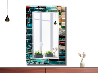 Renkli Vitray Desenli Ayna - Modern Tasarım Boy Aynası - Banyo Aynası - Çerçevesiz Ayna
