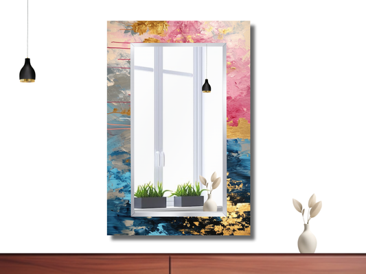 Dekoratif Renkli Mermer Desenli Ayna - Modern Tasarım Ayna - Banyo Aynası - Minimalist Boy Aynası