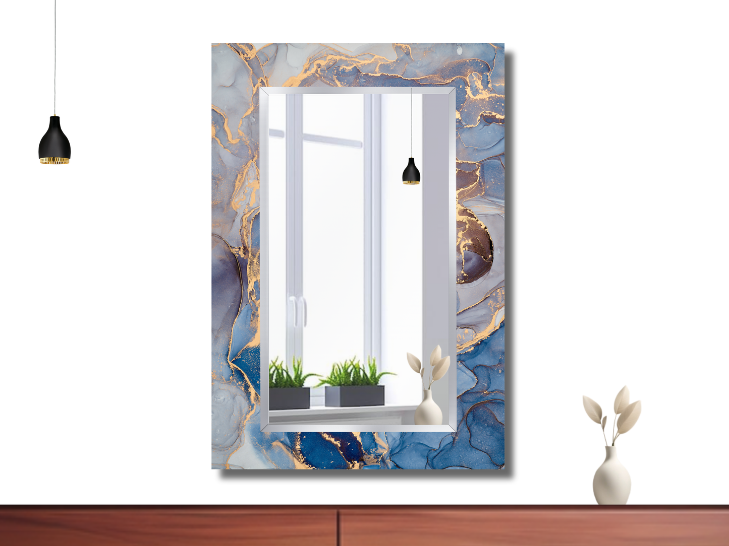 Çerçevesiz Mermer Desenli Ayna - Dekoratif Boy Aynası - Ev Dekorasyonu - Modern Tasarım Ayna - Banyo Aynası - Lavabo Aynası