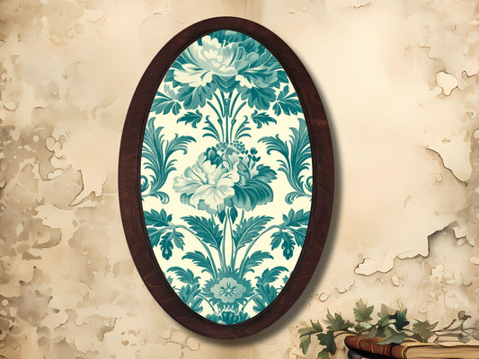 Vintage Güllü Çiçek Deseni Ahşap Tablo  – Klasik Oval Duvar Dekoru - Dekoratif Duvar Tablosu