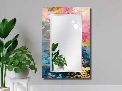 Dekoratif Renkli Mermer Desenli Ayna - Modern Tasarım Ayna - Banyo Aynası - Minimalist Boy Aynası