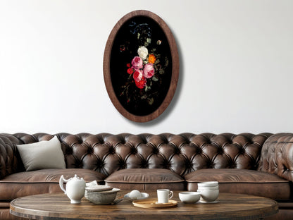 Vintage Çiçek Ahşap Tablo – Barok&Klasik Stil Oval Duvar Dekoru
