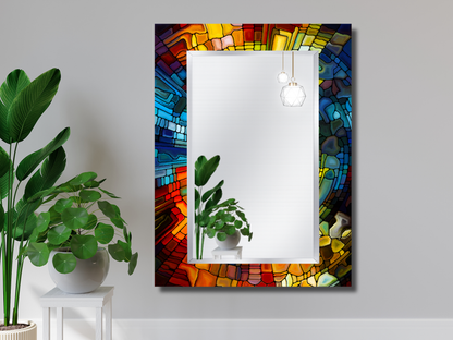 Vitray Desenli Ayna - Dekoratif Boy Aynası - Banyo Aynası - Modern Ev Dekorasyonu - Makyaj Masası Aynası