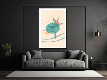 Minimalist Kuş Cenneti Çiçeği Cam Tablo – Çizgisel Botanik Duvar Dekoru – Pastel Renkli Modern Sanat