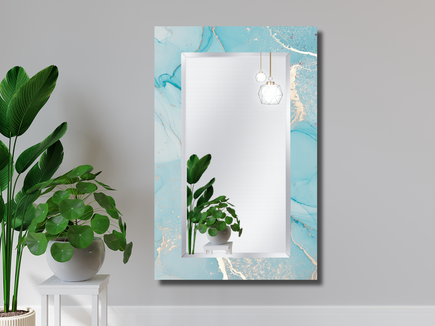 Dekoratif Mermer Desenli Ayna - Modern Tasarım Ayna - Banyo Aynası - Minimalist Ayna