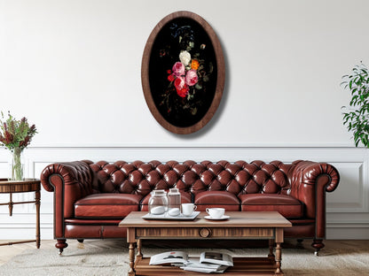 Vintage Çiçek Ahşap Tablo – Barok&Klasik Stil Oval Duvar Dekoru