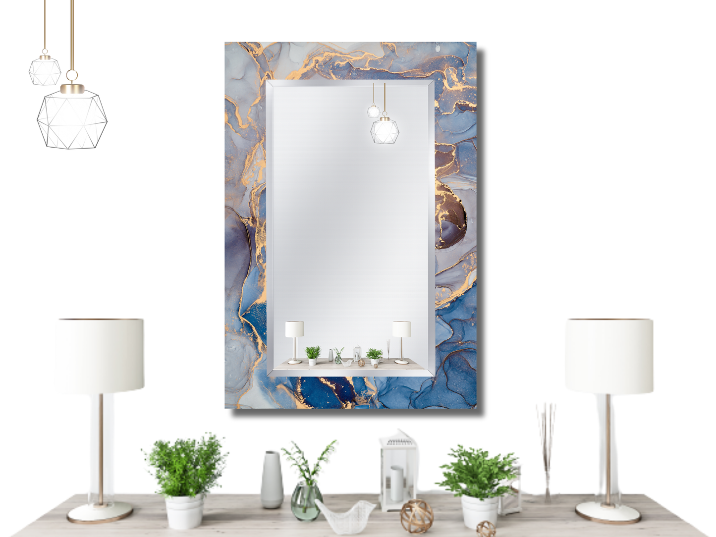 Çerçevesiz Mermer Desenli Ayna - Dekoratif Boy Aynası - Ev Dekorasyonu - Modern Tasarım Ayna - Banyo Aynası - Lavabo Aynası