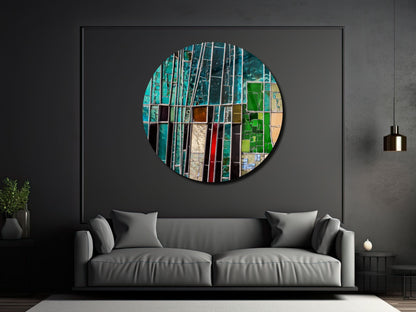 Soyut Geometrik Vitray Cam Tablo - Modern Ev ve Ofis Dekoru
