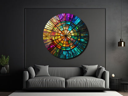 Spiral Vitray Desenli Renkli Cam Tablo – Yuvarlak Modern Duvar Dekoru