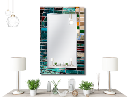 Renkli Vitray Desenli Ayna - Modern Tasarım Boy Aynası - Banyo Aynası - Çerçevesiz Ayna