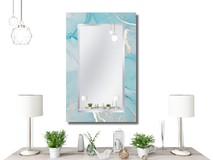 Dekoratif Mermer Desenli Ayna - Modern Tasarım Ayna - Banyo Aynası - Minimalist Ayna