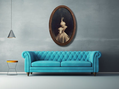 Yıldızlara Uzanan Kadın Figürlü Ahşap Tablo – Vintage Stil Oval Duvar Dekoru - Ev Ofis Dekoru
