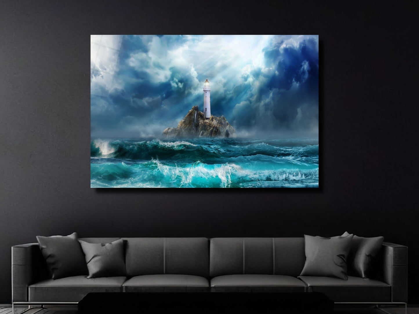 Deniz Feneri ve Okyanus Cam Tablo - Dekoratif Tablo