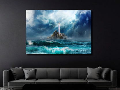 Deniz Feneri ve Okyanus Cam Tablo - Dekoratif Tablo