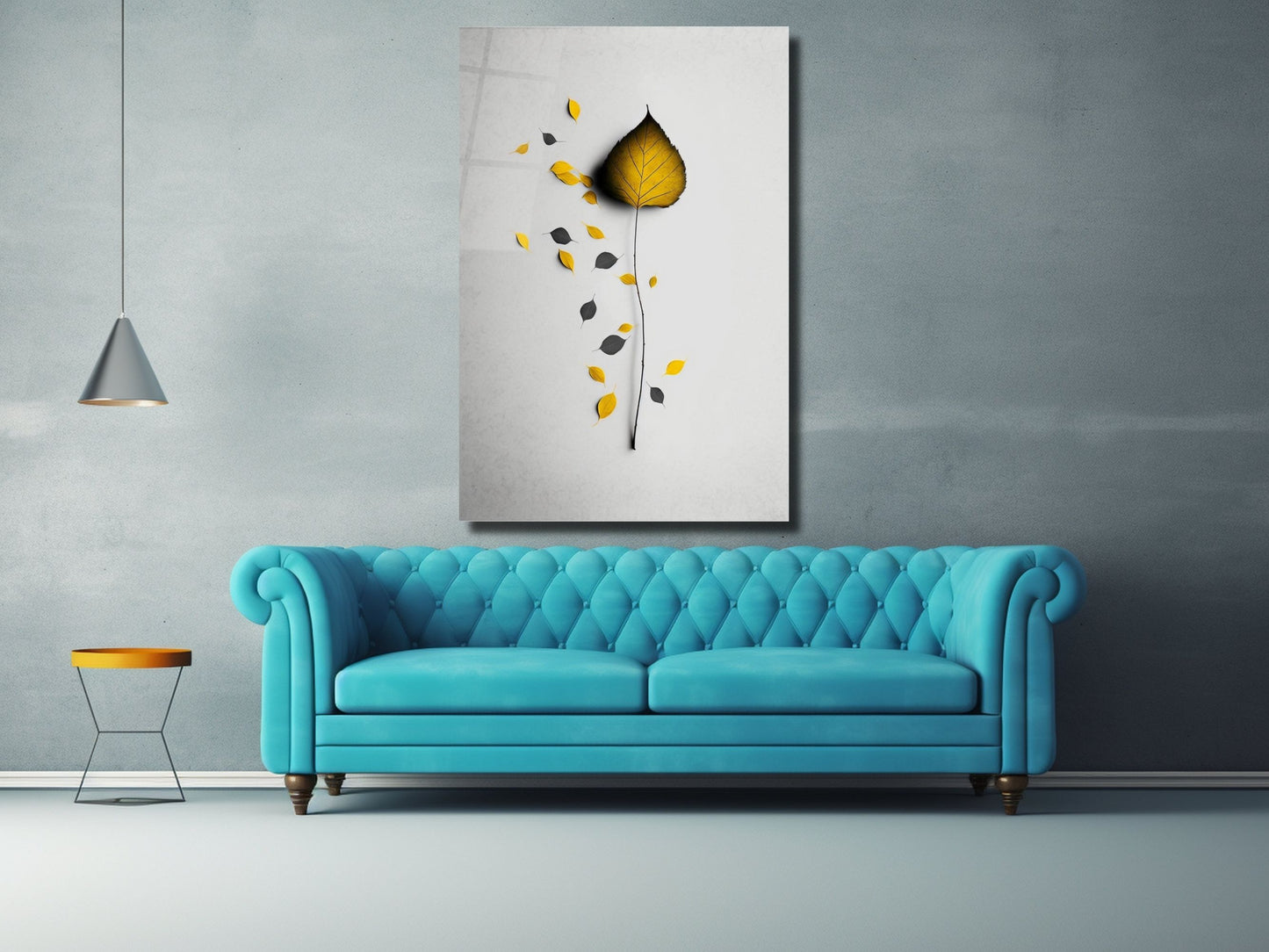 Sonbahar Yaprakları Cam Tablo – Minimalist Duvar Dekorasyonu