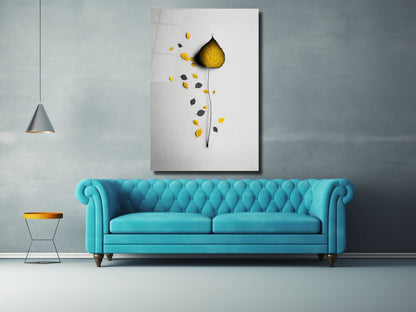 Sonbahar Yaprakları Cam Tablo – Minimalist Duvar Dekorasyonu