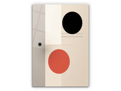 Siyah & Kiremit Renkli Daireler Cam Tablo – Minimalist Ev Dekoru