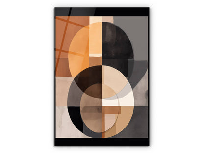 Kahve Tonlarında Soyut Cam Tablo – Geometrik Modern Duvar Tablosu