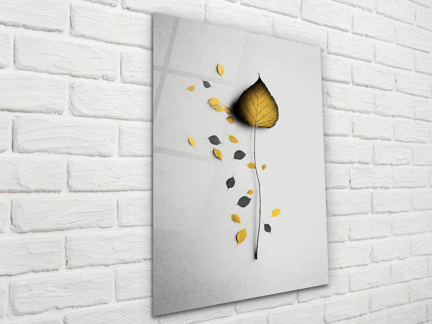 Sonbahar Yaprakları Cam Tablo – Minimalist Duvar Dekorasyonu
