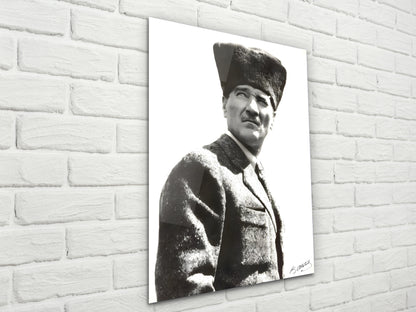 Siyah Beyaz Atatürk Cam Tablo – Nostaljik Atatürk Tablosu - Modern Ev ve Ofis Dekoru