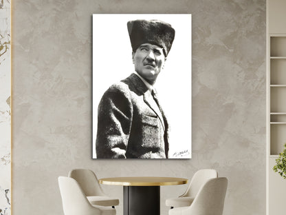 Siyah Beyaz Atatürk Cam Tablo – Nostaljik Atatürk Tablosu - Modern Ev ve Ofis Dekoru