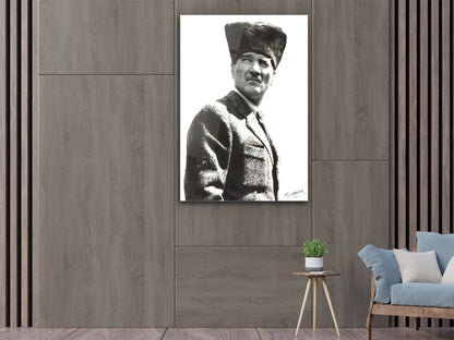 Siyah Beyaz Atatürk Cam Tablo – Nostaljik Atatürk Tablosu - Modern Ev ve Ofis Dekoru