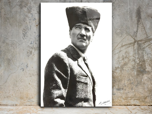Siyah Beyaz Atatürk Cam Tablo – Nostaljik Atatürk Tablosu - Modern Ev ve Ofis Dekoru