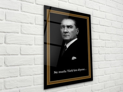 Atatürk Portresi Cam Tablo - Ne Mutlu Türk'üm Diyene Atatürk Tablosu - Ev ve Ofis Dekoru