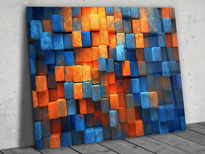 Canlı Renkli Küpler Cam Tablo – 3D Efektli Modern Geometrik Duvar Dekoru