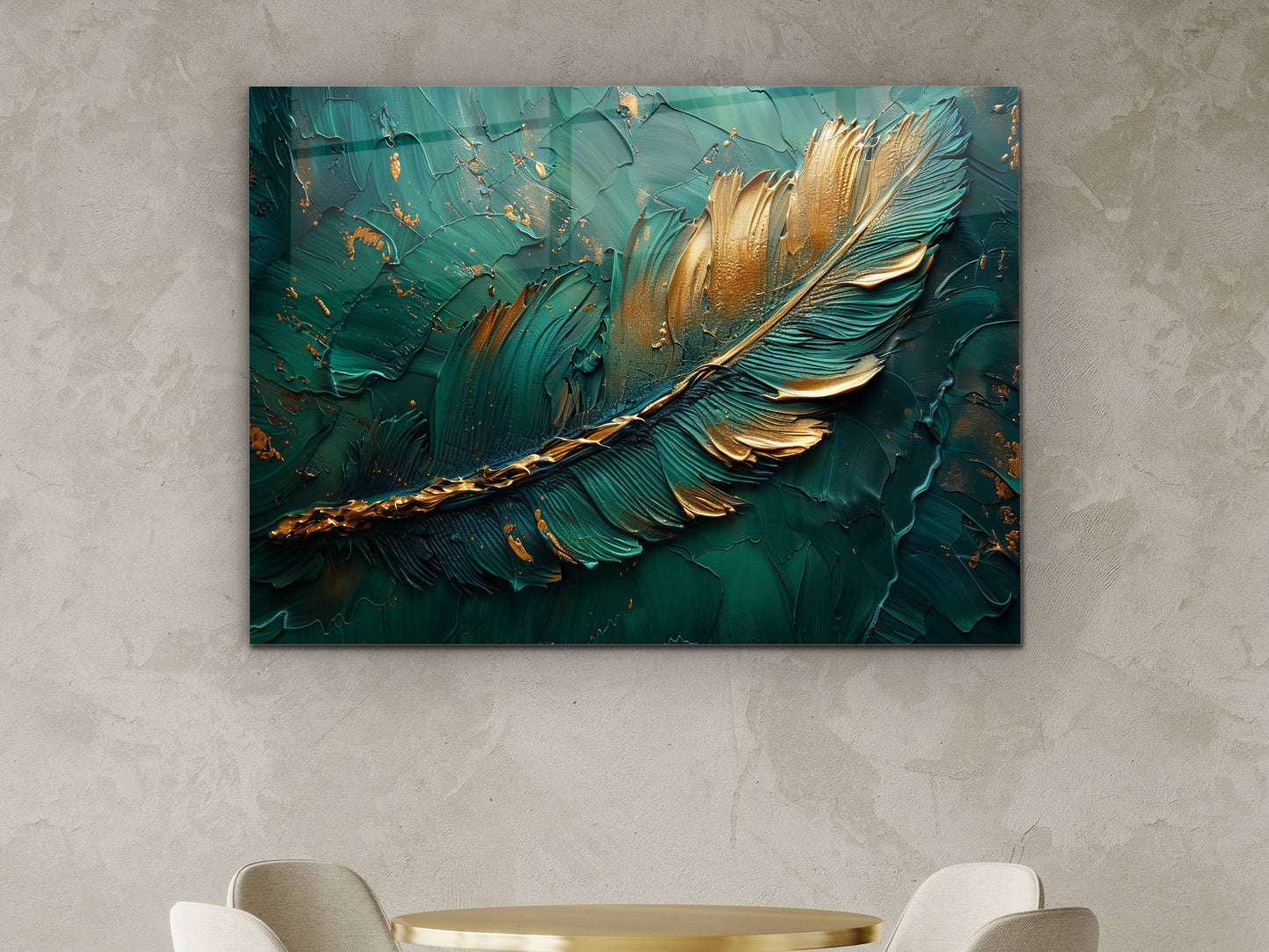 Soyut Gold Yaprak Desen Cam Tablo - Dekoratif Tablo