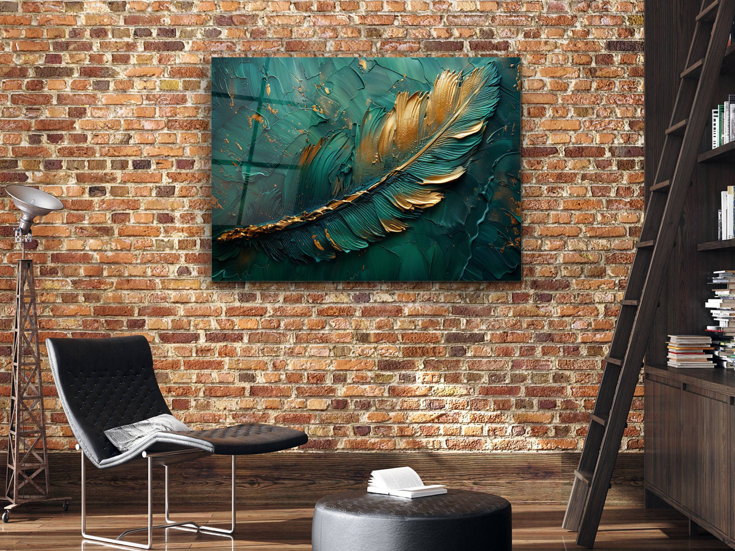 Soyut Gold Yaprak Desen Cam Tablo - Dekoratif Tablo