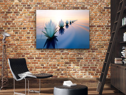 Minimalist Lotus Temalı Cam Duvar Tablosu – Lotus Çiçekli Dekoratif Ev ve Ofis Tablosu