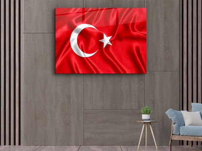 Türk Bayrağı Cam Tablo - Ay Yıldız Dekoratif Ev ve Ofis Tablosu