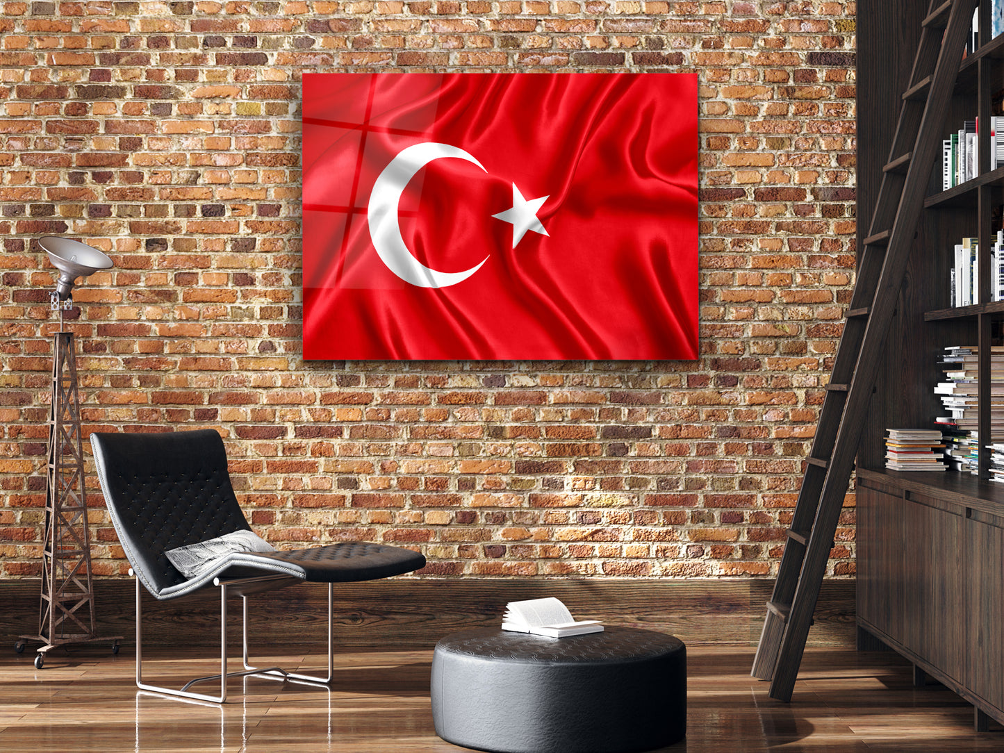 Türk Bayrağı Cam Tablo - Ay Yıldız Dekoratif Ev ve Ofis Tablosu