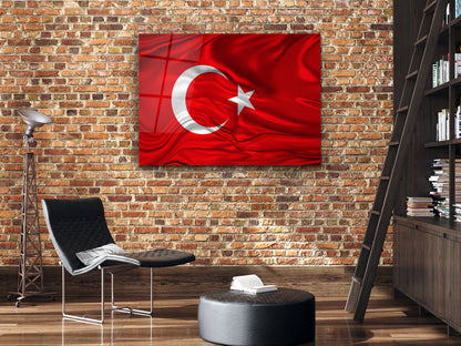Türk Bayrağı Cam Tablo - Ay Yıldız Bayrak Dekoratif Ev ve Ofis Tablosu - Bayrak Tablosu