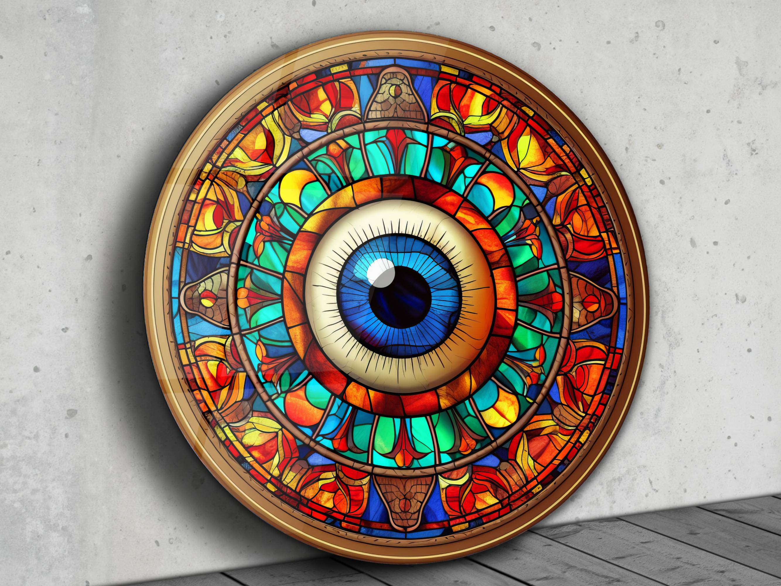 Göz ve Mandala Desenli Vitray Cam Tablo – Spiritüel Sanat