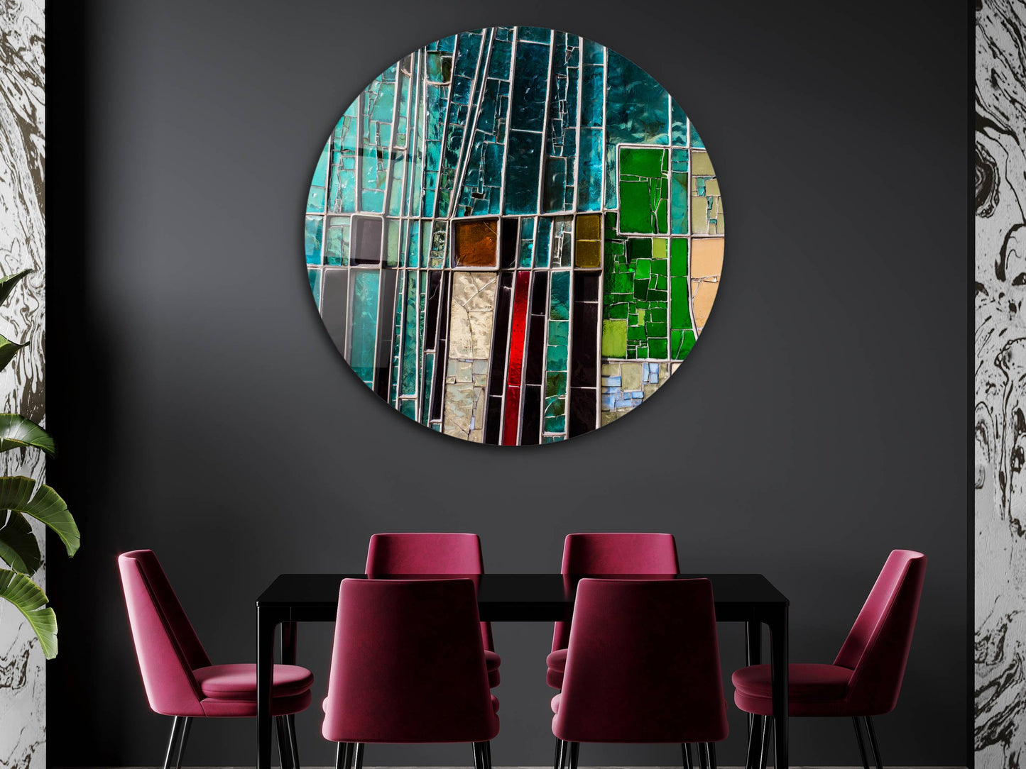 Soyut Geometrik Vitray Cam Tablo - Modern Ev ve Ofis Dekoru