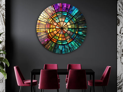 Spiral Vitray Desenli Renkli Cam Tablo – Yuvarlak Modern Duvar Dekoru
