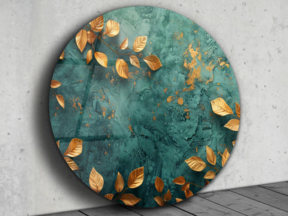 Gold Detaylı Yeşil Cam Tablo –  Mermer Dokulu Modern Yuvarlak Tablo