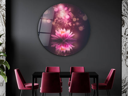 Lotus Çiçeği Cam Tablo – Romantik ve Mistik Yuvarlak Duvar Tablosu